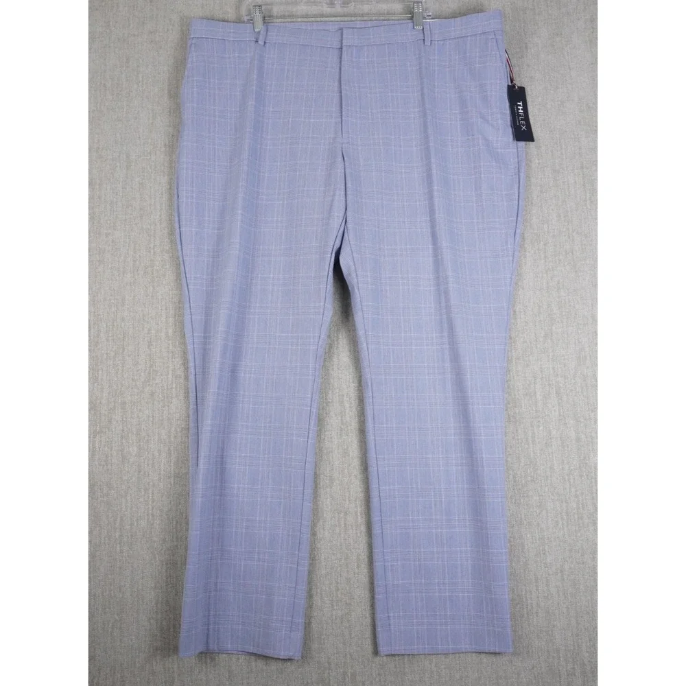 Tommy Hilfiger Mens TH Flex Tate Modern Fit Stretch Plaid Dress Pants Blue 46x32